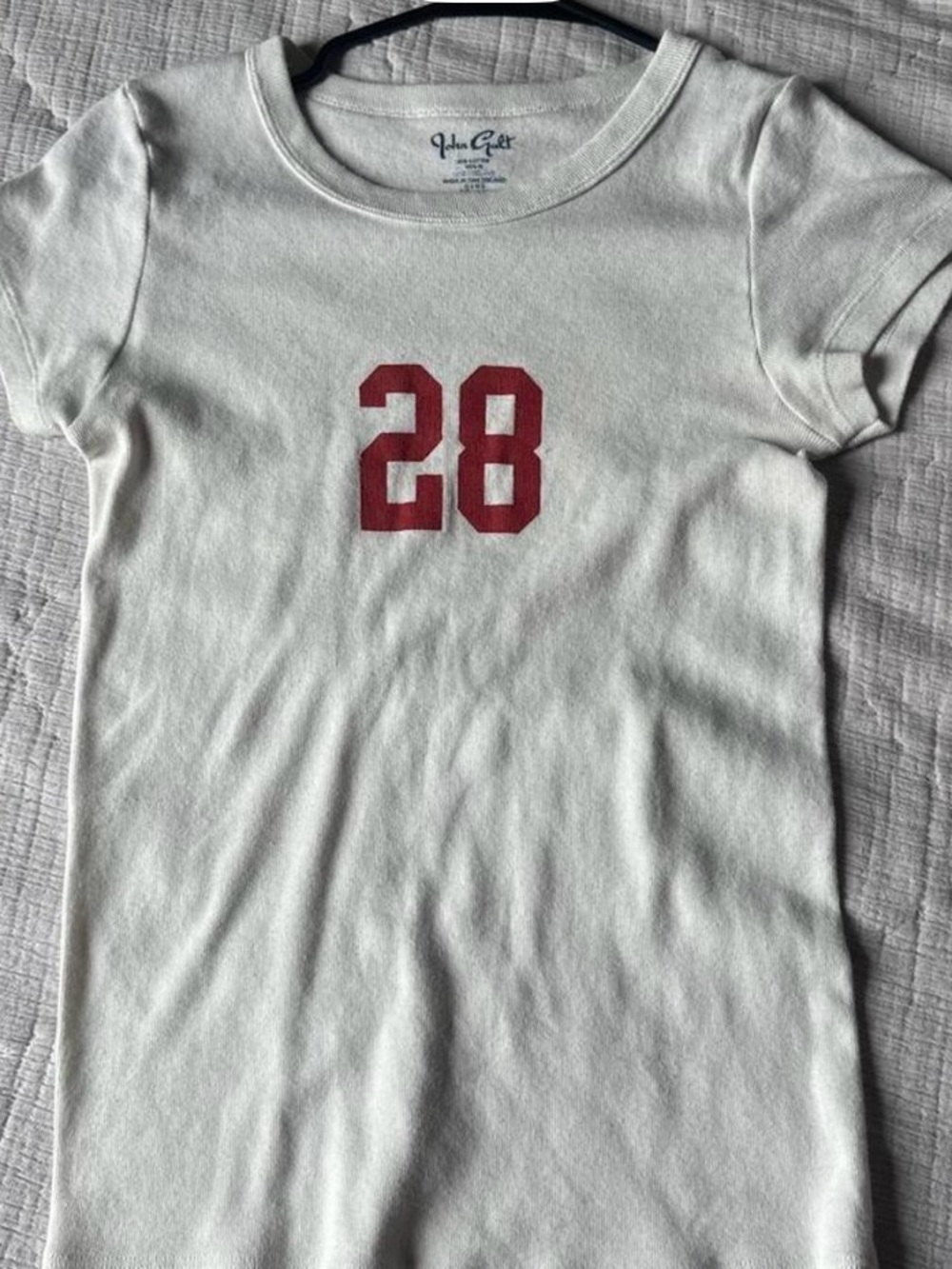 Brandy Melville White Short-Sleeve Tee with Red '28' Graphic